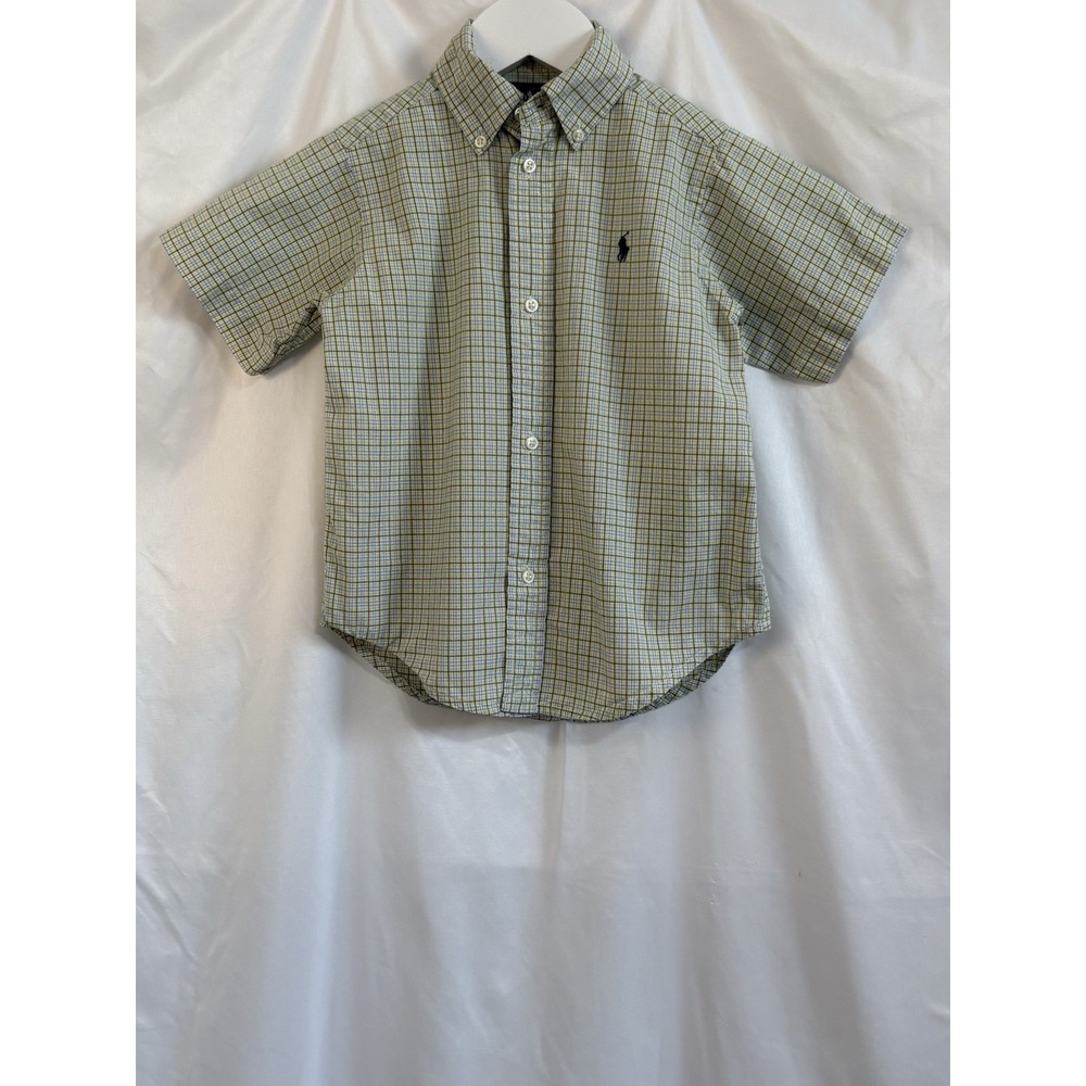 Polo Ralph Lauren Boy's 3/3T White, Yellow, Blue Plaid Button Down Shirt Cotton